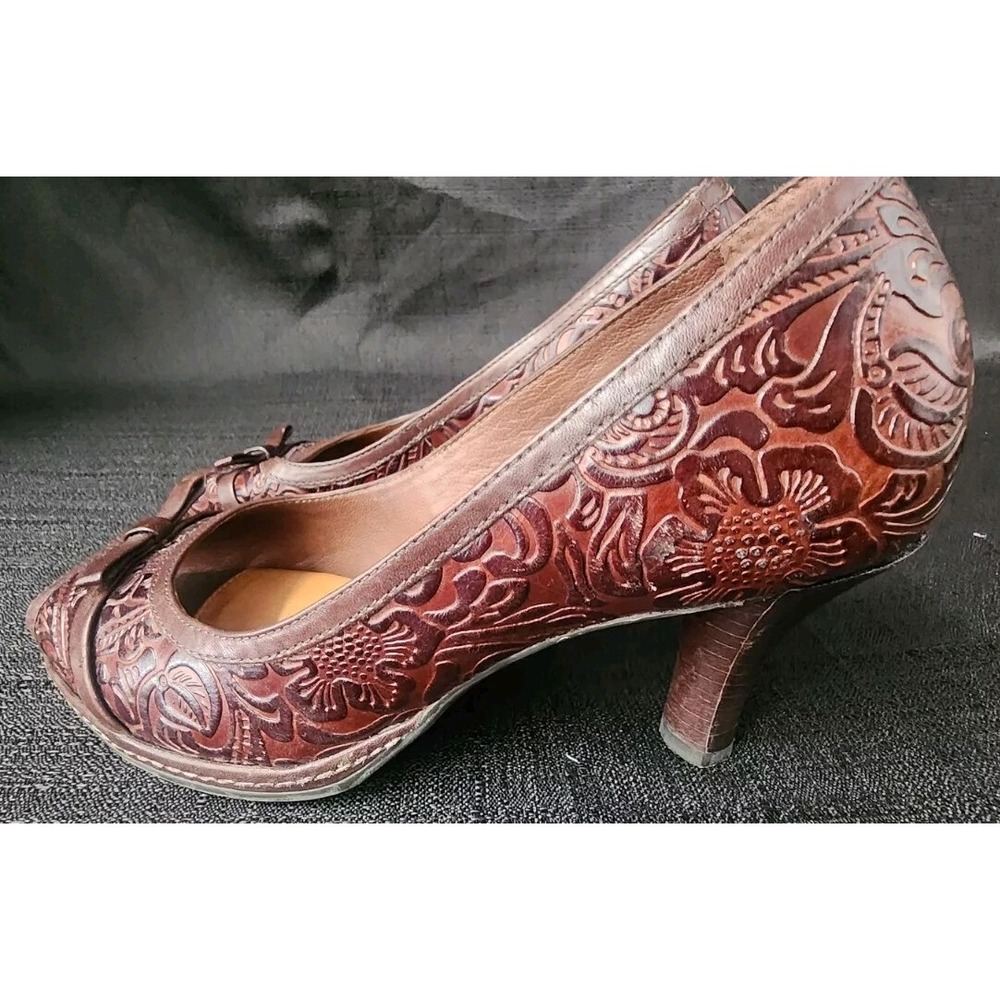 Nurture Tooled Leather Opened Toe Heels Size 7.5M‎